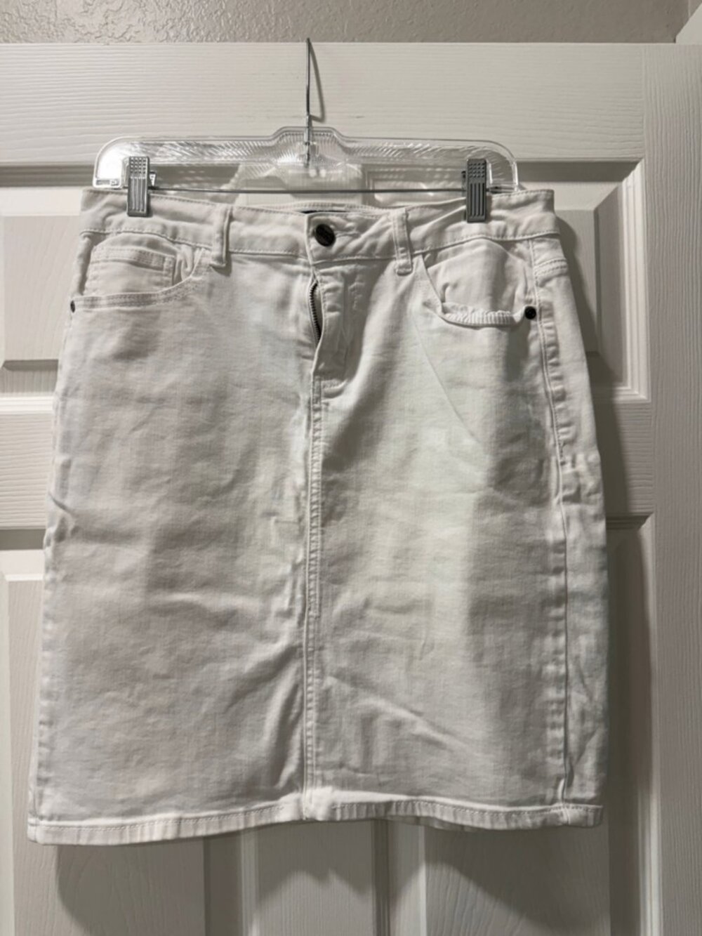 White Denim Mini Skirt with Front Zip Closure